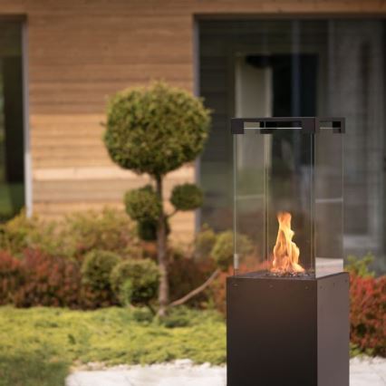 Planika - Utomhus gas eldstad 142x36 cm 8kW 1xAAA svart + skyddande hölje