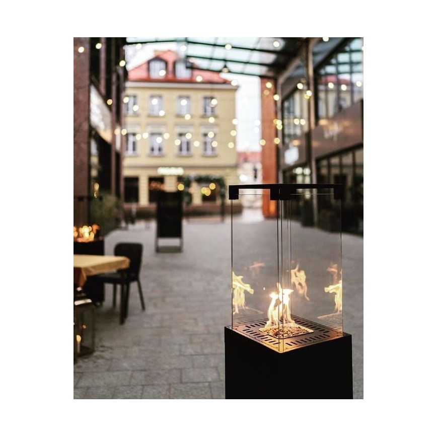 Planika - Utomhus gas eldstad 142x36 cm 8kW 1xAAA svart + skyddande hölje