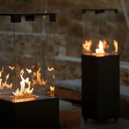 Planika - Utomhus gas eldstad 142x36 cm 8kW 1xAAA svart + skyddande hölje