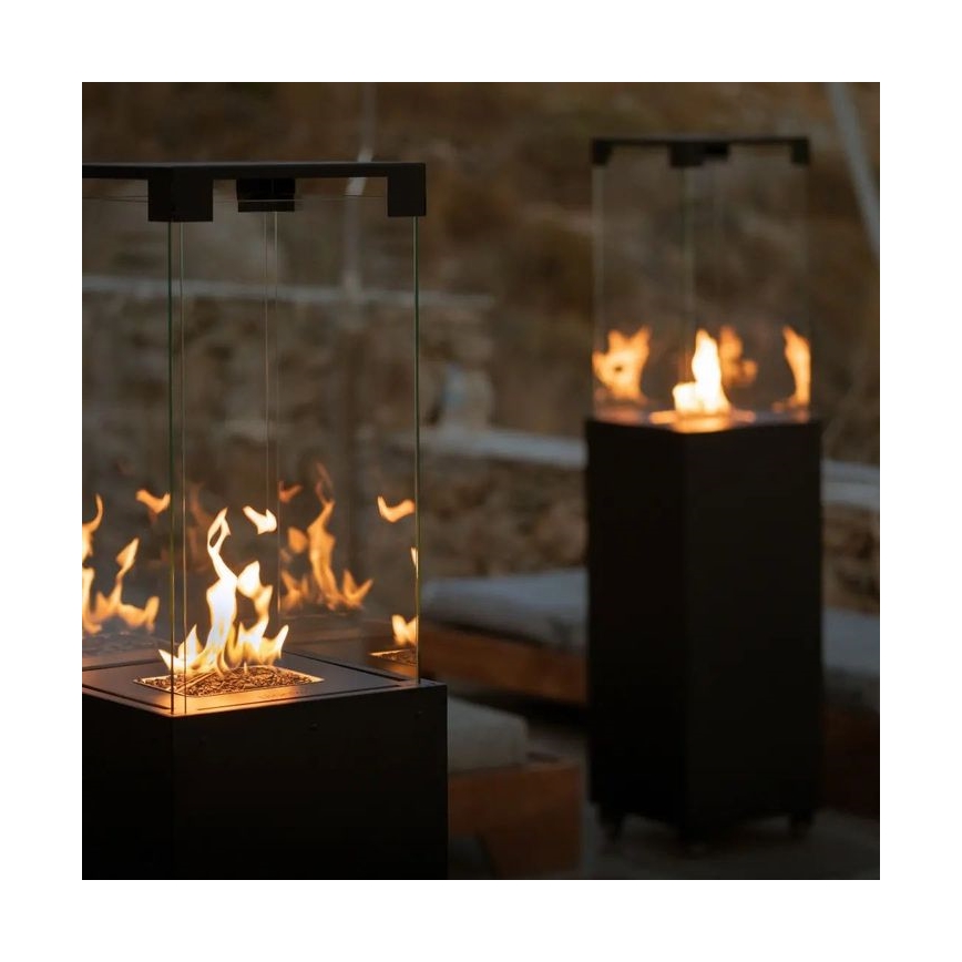 Planika - Utomhus gas eldstad 142x36 cm 8kW 1xAAA svart + skyddande hölje