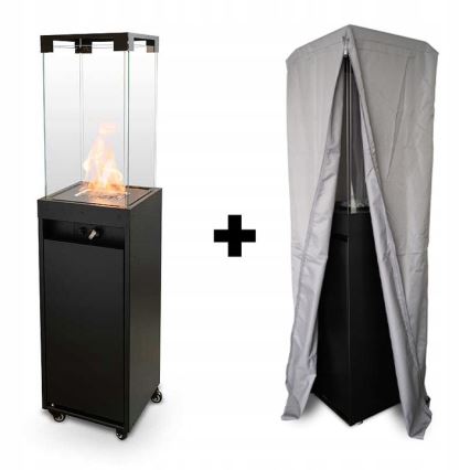 Planika - Utomhus gas eldstad 142x36 cm 8kW 1xAAA svart + skyddande hölje