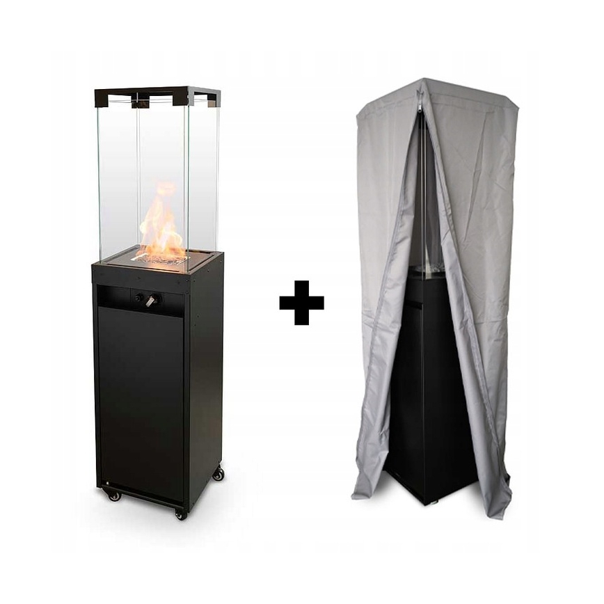 Planika - Utomhus gas eldstad 142x36 cm 8kW 1xAAA svart + skyddande hölje