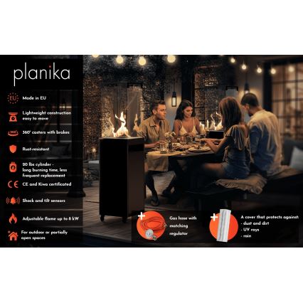 Planika - Utomhus gas eldstad 142x36 cm 8kW vit + skyddande hölje