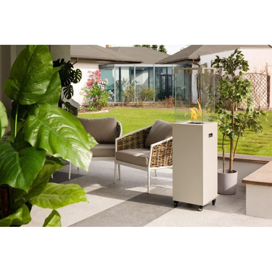 Planika - Utomhus gas eldstad 142x36 cm 8kW vit + skyddande hölje
