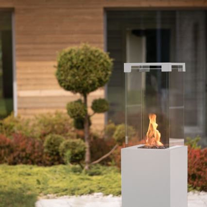 Planika - Utomhus gas eldstad 142x36 cm 8kW vit + skyddande hölje