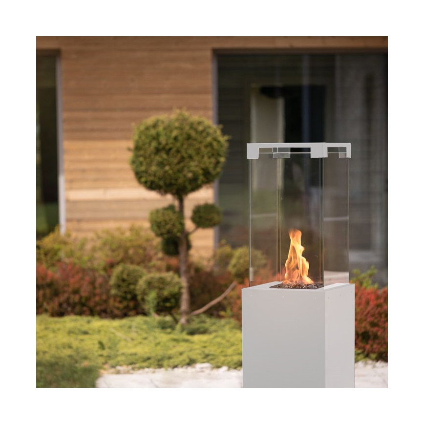 Planika - Utomhus gas eldstad 142x36 cm 8kW vit + skyddande hölje