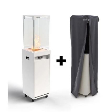 Planika - Utomhus gas eldstad 142x36 cm 8kW vit + skyddande hölje