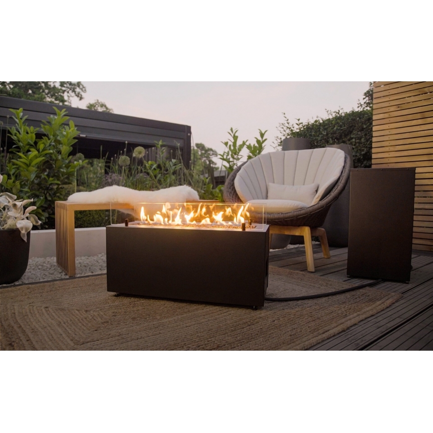 Planika - Utomhus gas eldstad 41,4x69,8 cm 10kW 1xAAA svart + skyddande hölje