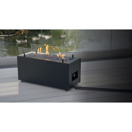 Planika - Utomhus gas eldstad 41,4x69,8 cm 10kW 1xAAA svart + skyddande hölje