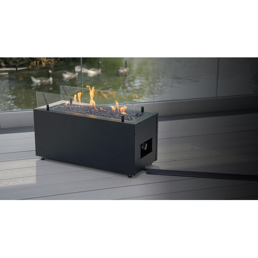 Planika - Utomhus gas eldstad 41,4x69,8 cm 10kW 1xAAA svart + skyddande hölje