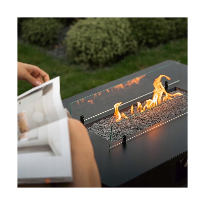 Planika - Utomhus gas eldstad 46x106 cm 10kW svart + skyddande hölje
