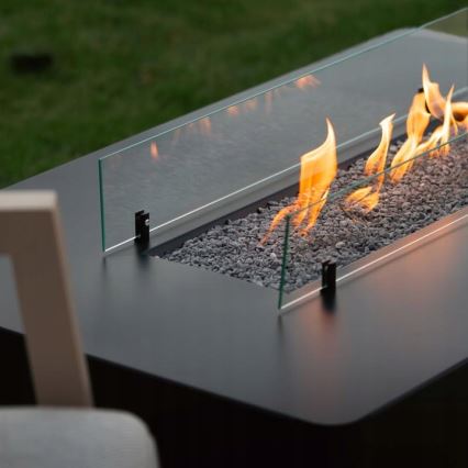 Planika - Utomhus gas eldstad 46x106 cm 10kW svart + skyddande hölje