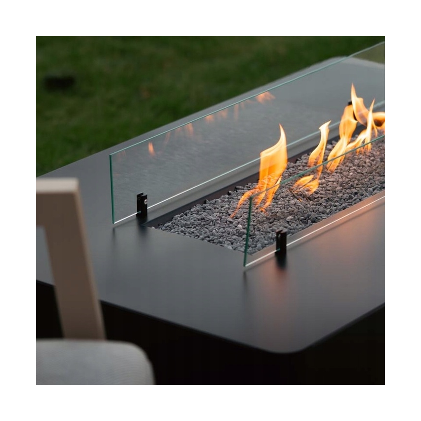 Planika - Utomhus gas eldstad 46x106 cm 10kW svart + skyddande hölje