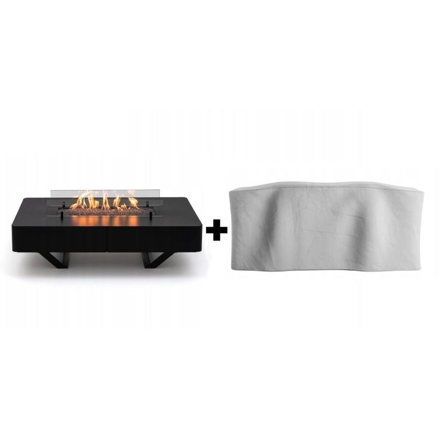 Planika - Utomhus gas eldstad 46x106 cm 10kW svart + skyddande hölje