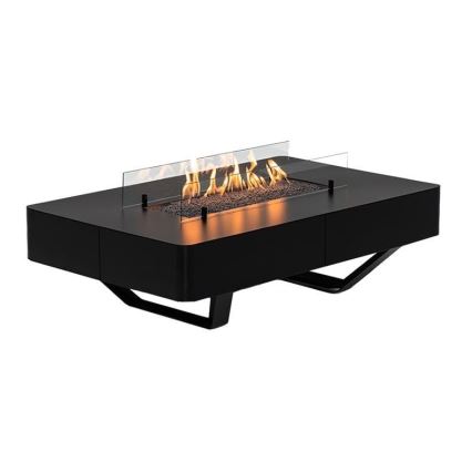Planika - Utomhus gas eldstad 46x106 cm 10kW svart + skyddande hölje