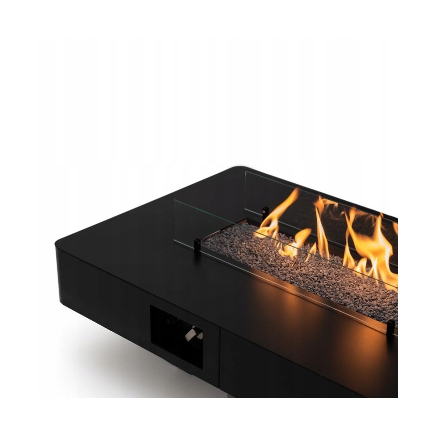 Planika - Utomhus gas eldstad 46x106 cm 10kW svart + skyddande hölje