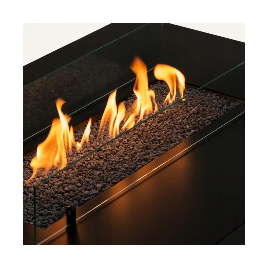 Planika - Utomhus gas eldstad 46x106 cm 10kW svart + skyddande hölje