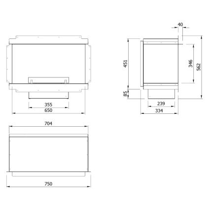 Planika - Inbyggd universell BIO eldstad med fjärrkontroll 56,2x75 cm 2,5kW/230V
