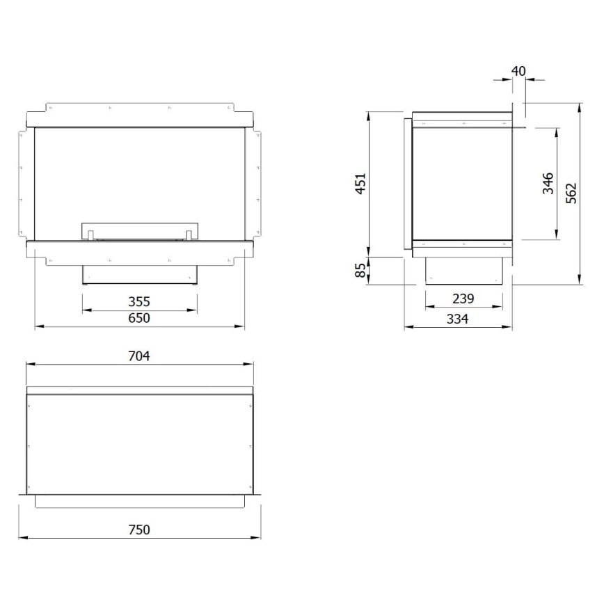 Planika - Inbyggd universell BIO eldstad med fjärrkontroll 56,2x75 cm 2,5kW/230V