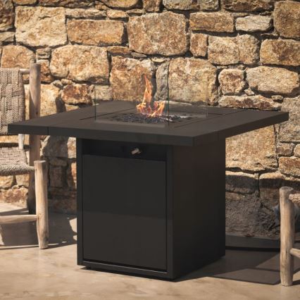 Planika - Utomhus gas eldstad 79,7x90 cm 10kW 1xAAA svart + skyddande hölje