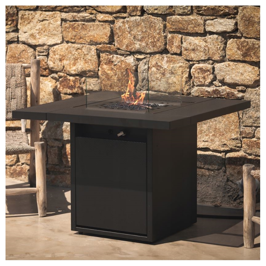 Planika - Utomhus gas eldstad 79,7x90 cm 10kW 1xAAA svart + skyddande hölje