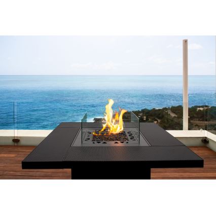 Planika - Utomhus gas eldstad 79,7x90 cm 10kW 1xAAA svart + skyddande hölje