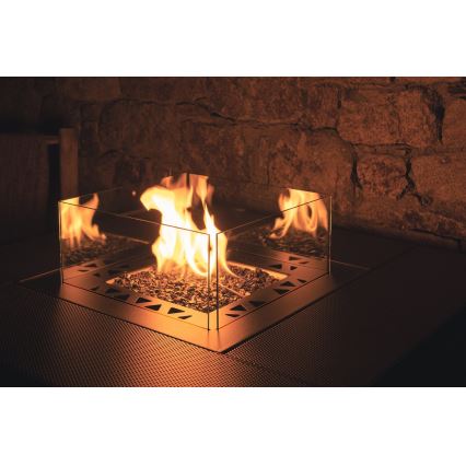Planika - Utomhus gas eldstad 79,7x90 cm 10kW 1xAAA svart + skyddande hölje