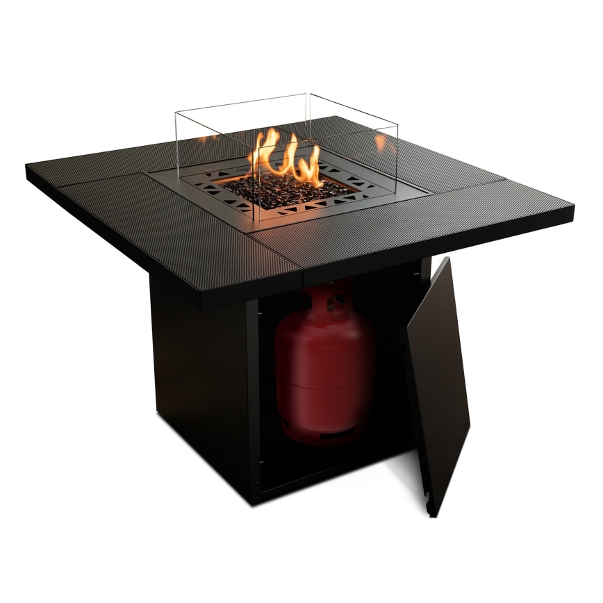 Planika - Utomhus gas eldstad 79,7x90 cm 10kW 1xAAA svart + skyddande hölje