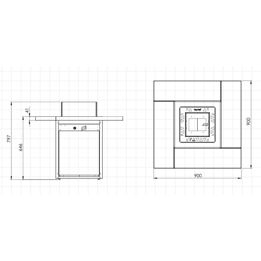 Planika - Utomhus gas eldstad 79,7x90 cm 10kW 1xAAA svart + skyddande hölje