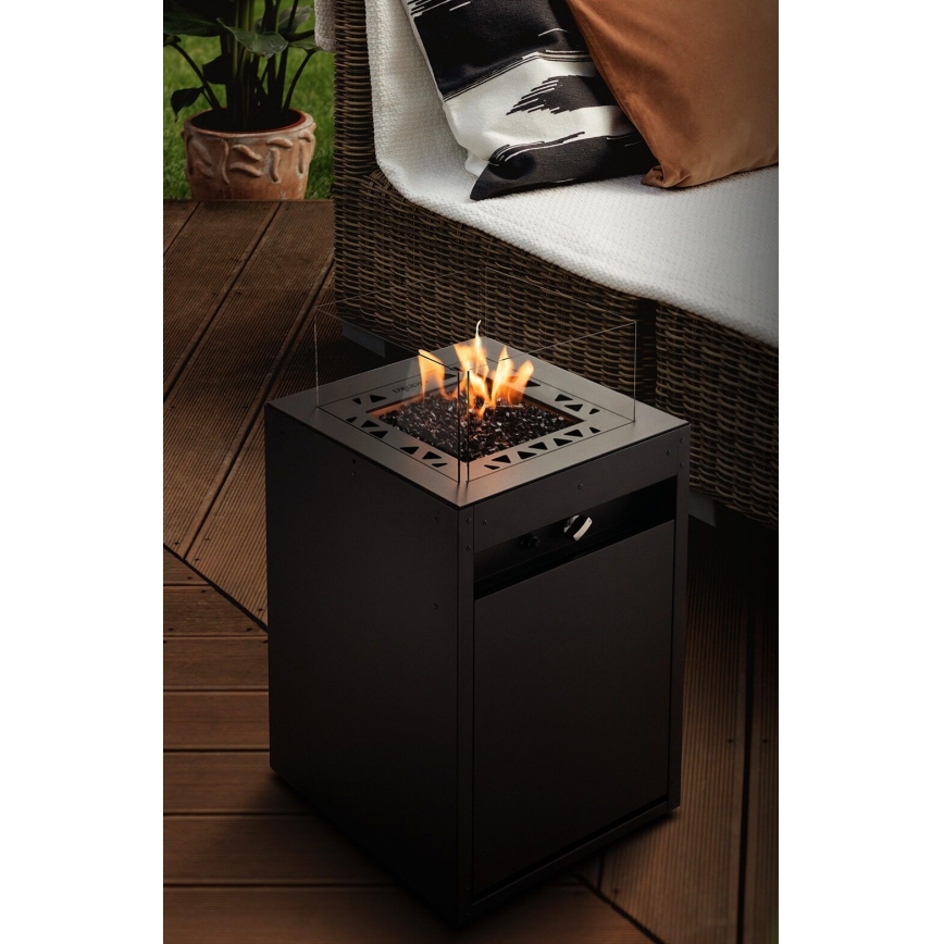 Planika - Utomhus gas eldstad 79,7x48 cm 10kW 1xAAA svart + skyddande hölje