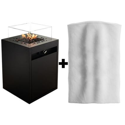 Planika - Utomhus gas eldstad 79,7x48 cm 10kW 1xAAA svart + skyddande hölje