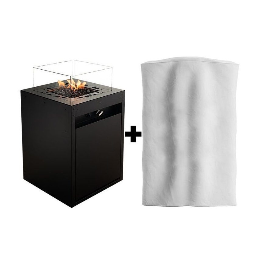Planika - Utomhus gas eldstad 79,7x48 cm 10kW 1xAAA svart + skyddande hölje