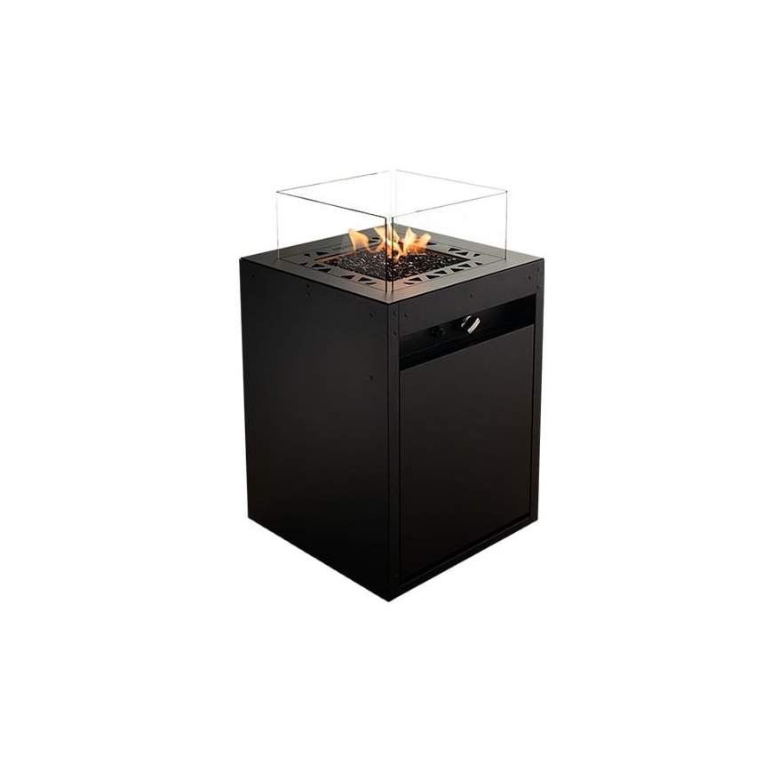 Planika - Utomhus gas eldstad 79,7x48 cm 10kW 1xAAA svart + skyddande hölje