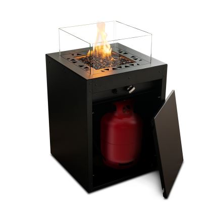 Planika - Utomhus gas eldstad 79,7x48 cm 10kW 1xAAA svart + skyddande hölje