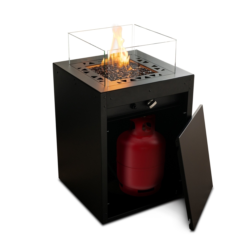 Planika - Utomhus gas eldstad 79,7x48 cm 10kW 1xAAA svart + skyddande hölje