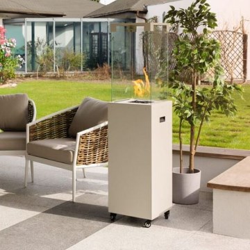 Planika - Utomhus gas eldstad 142x36 cm 8kW vit + skyddande hölje