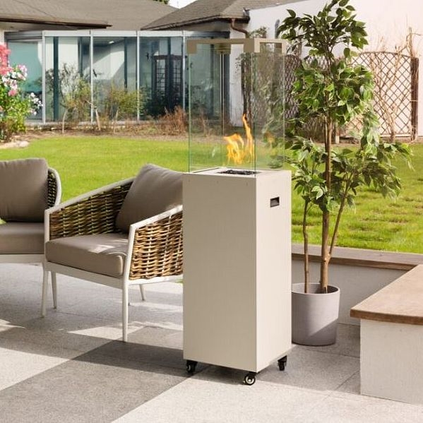Planika - Utomhus gas eldstad 142x36 cm 8kW vit + skyddande hölje