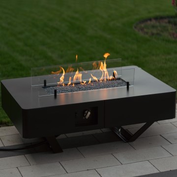 Planika - Utomhus gas eldstad 46x106 cm 10kW svart + skyddande hölje