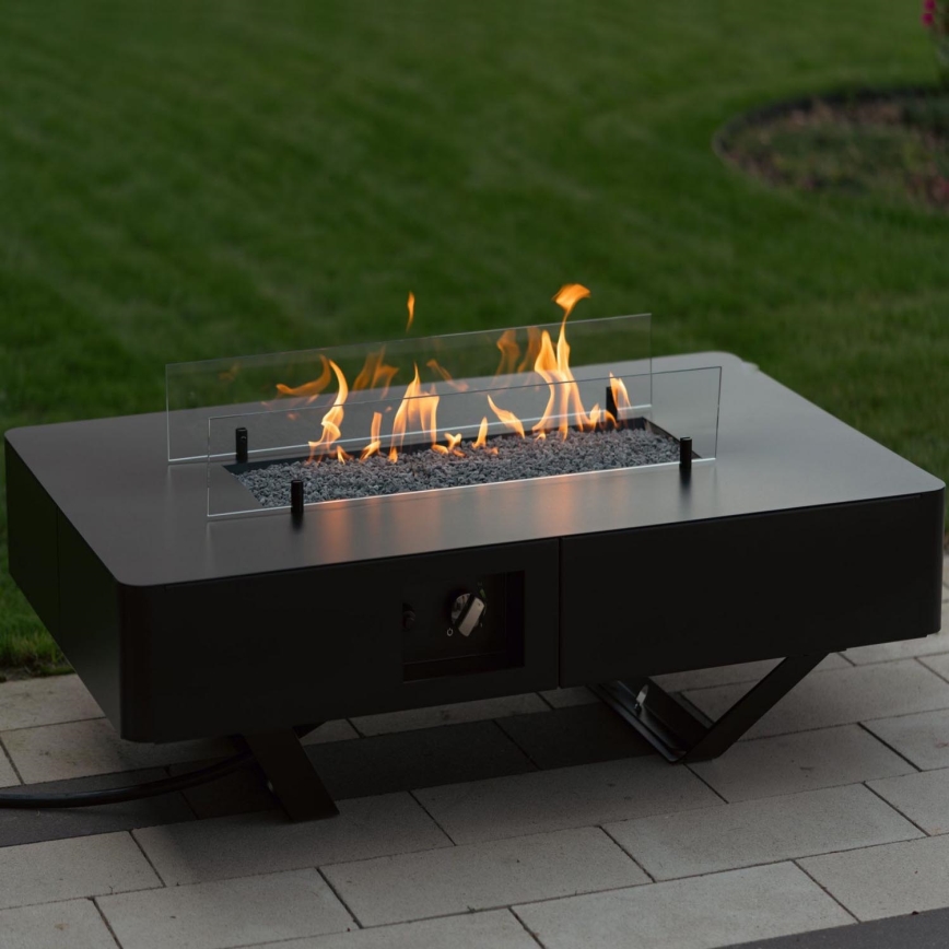Planika - Utomhus gas eldstad 46x106 cm 10kW svart + skyddande hölje