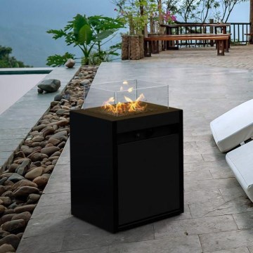 Planika - Utomhus gas eldstad 79,7x48 cm 10kW svart + skyddande hölje