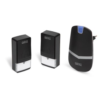 Plug in Sladdlös dörrklocka  230V + 2x knappar IP44 svart 