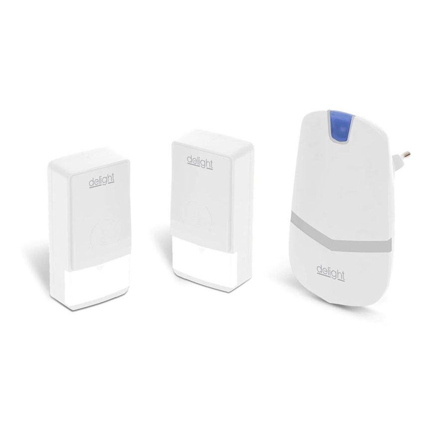 Plug in Sladdlös dörrklocka  230V + 2x knappar IP44 vit
