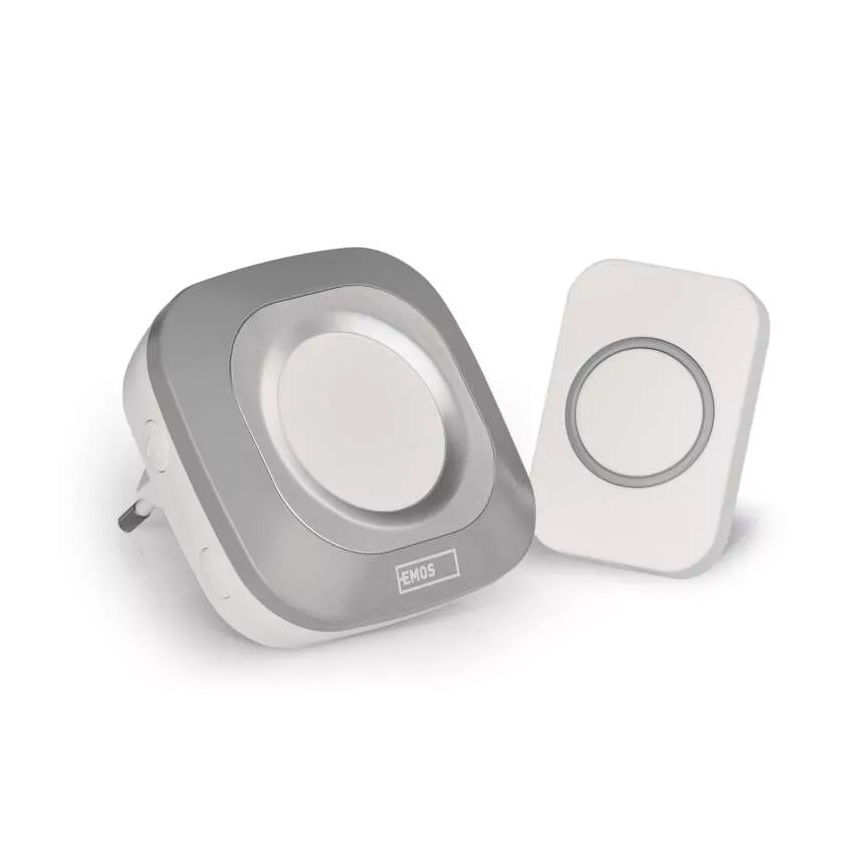 Plugin trådlös dörrklocka 230V + 1xCR2032 IP44 grå