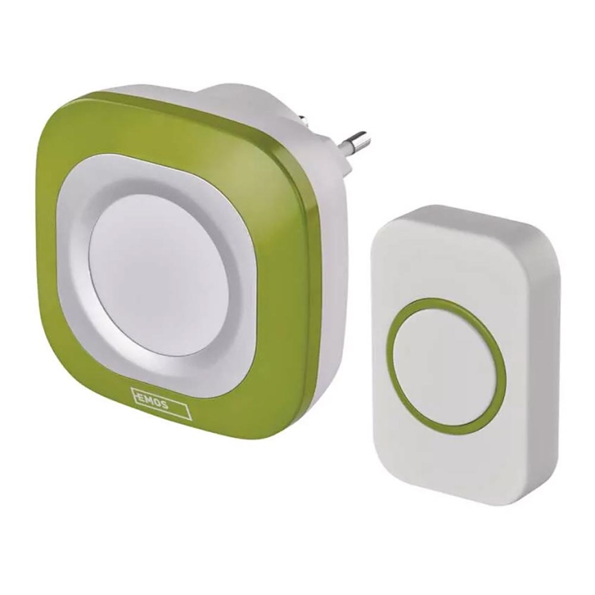 Plugin trådlös dörrklocka 230V + 1xCR2032 IP44 grön