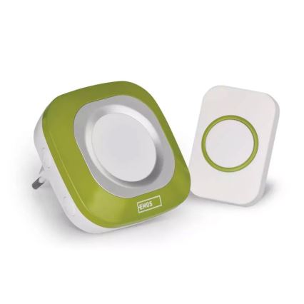 Plugin trådlös dörrklocka 230V + 1xCR2032 IP44 grön