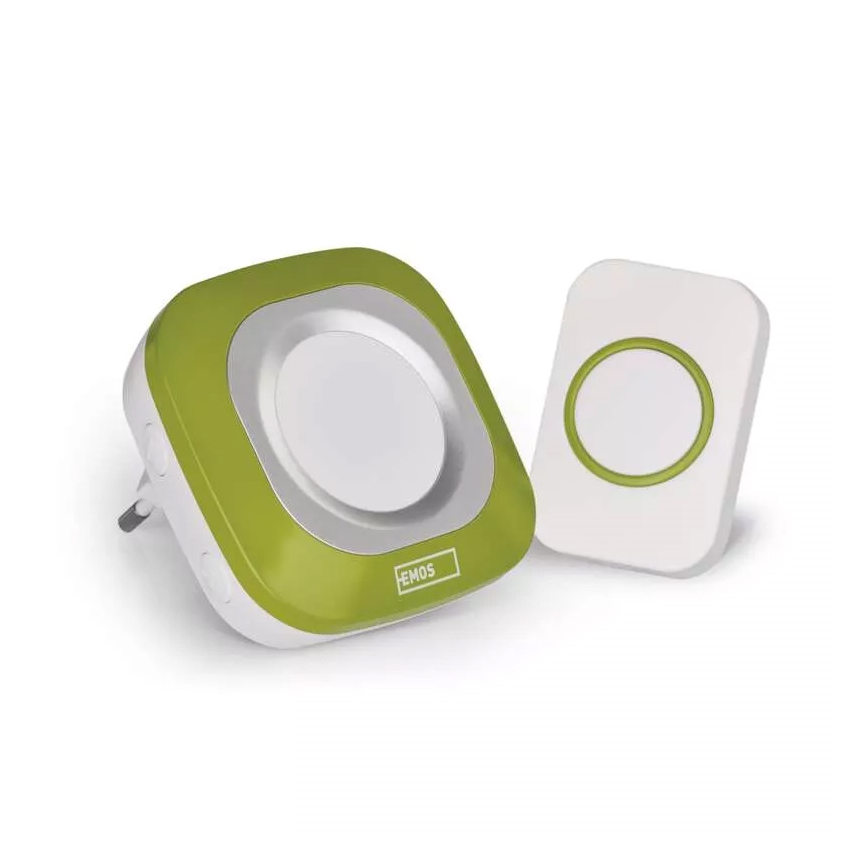 Plugin trådlös dörrklocka 230V + 1xCR2032 IP44 grön