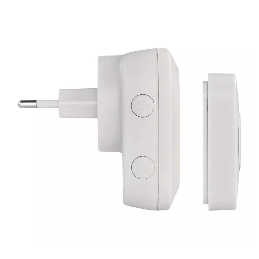 Plugin trådlös dörrklocka 230V + 1xCR2032 IP44 vit