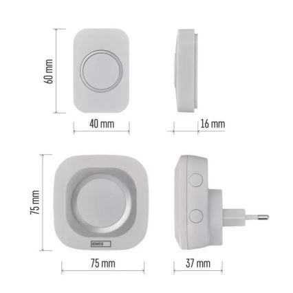 Plugin trådlös dörrklocka 230V + 1xCR2032 IP44 vit