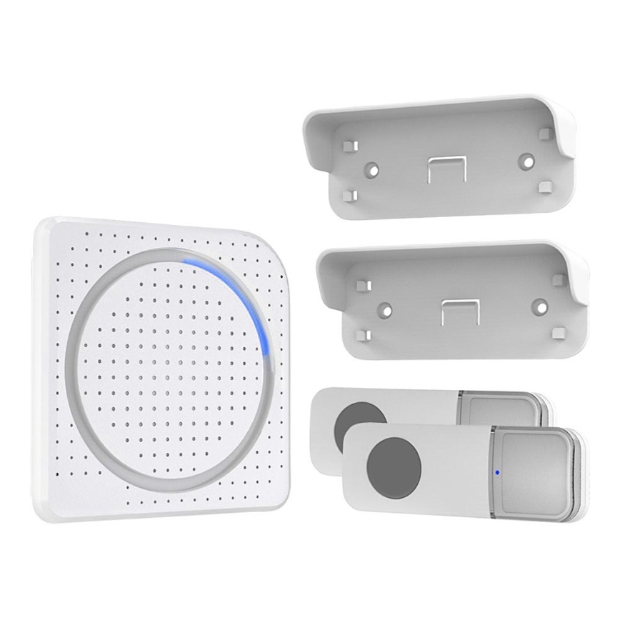 Plugin trådlös dörrklocka 230V + 2x knapp 2xCR2032 IP56 vit