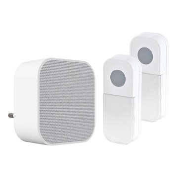 Plugin trådlös dörrklocka 230V + 2x knapp IP44 vit